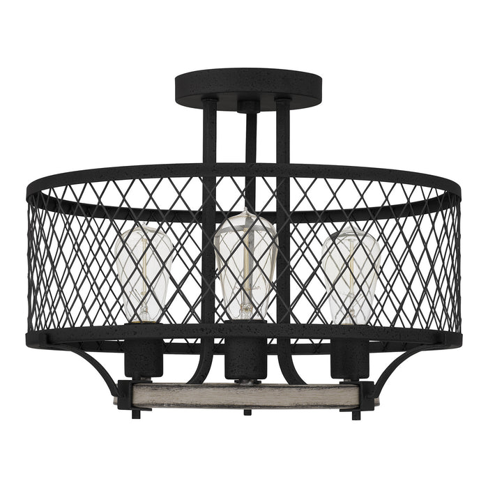 Three Light Semi Flush Mount from the Benton collection in Distressed Iron finish