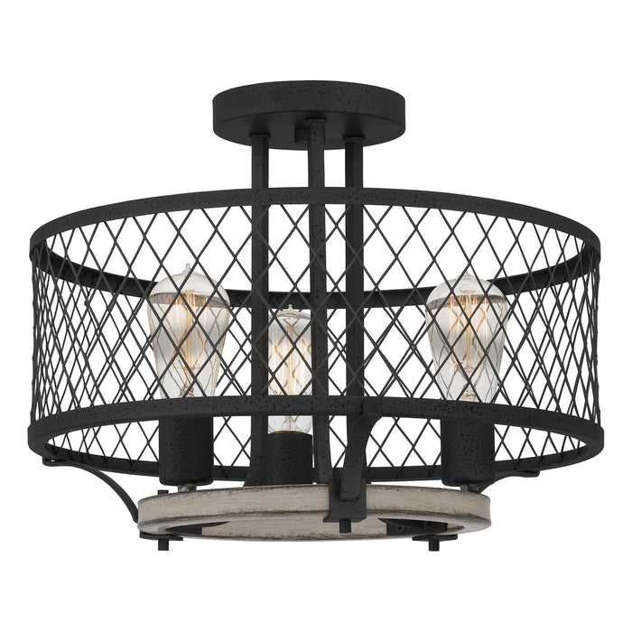Three Light Semi Flush Mount from the Benton collection in Distressed Iron finish