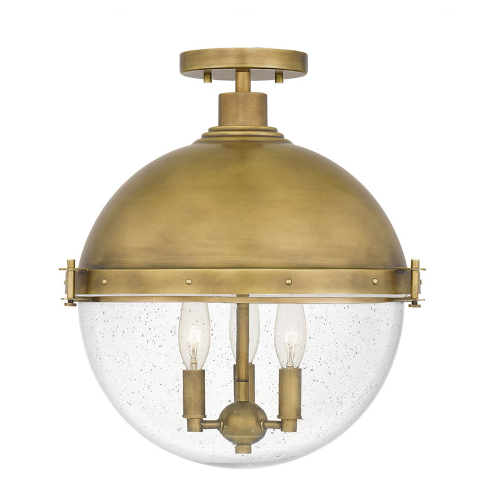 Three Light Semi Flush Mount from the Perrine collection in Weathered Brass finish