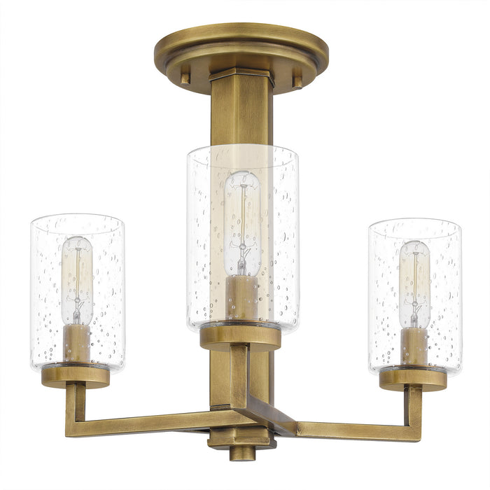 Three Light Semi Flush Mount from the Sunburst collection in Weathered Brass finish
