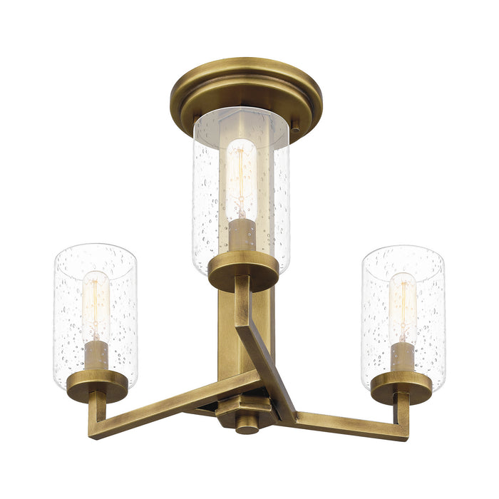 Three Light Semi Flush Mount from the Sunburst collection in Weathered Brass finish