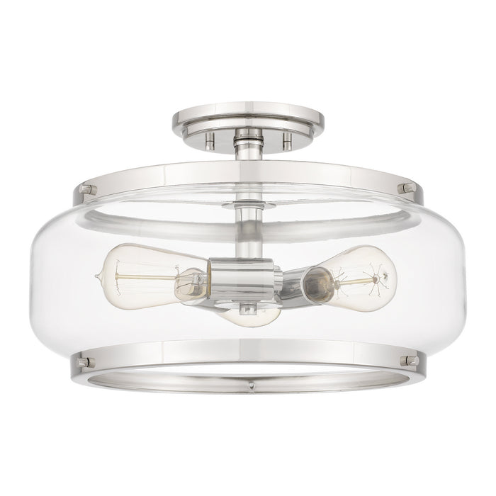 Three Light Semi Flush Mount from the Tapley collection in Polished Nickel finish