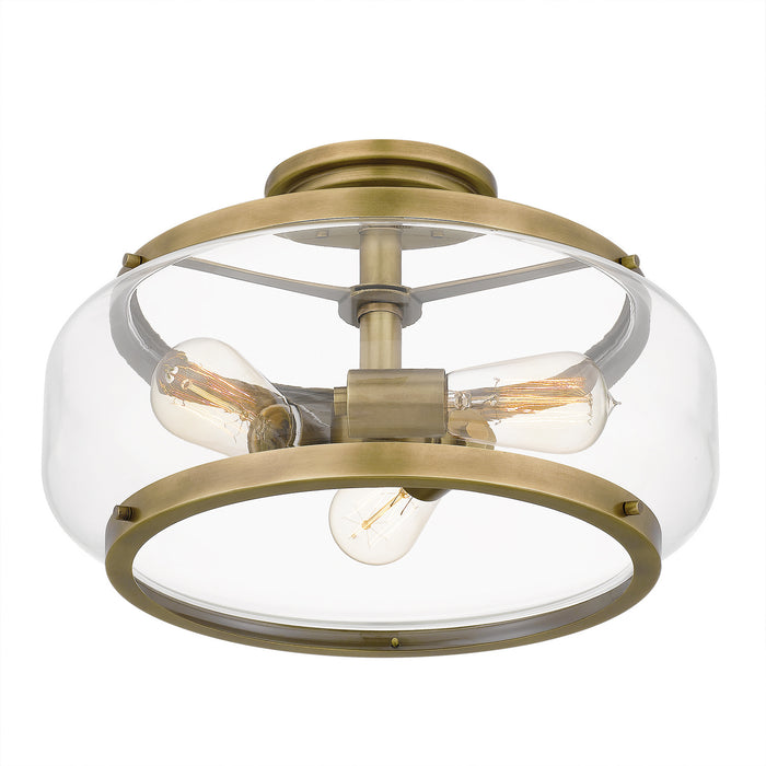 Three Light Semi Flush Mount from the Tapley collection in Weathered Brass finish
