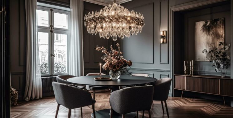 kitchen with island and dining lights