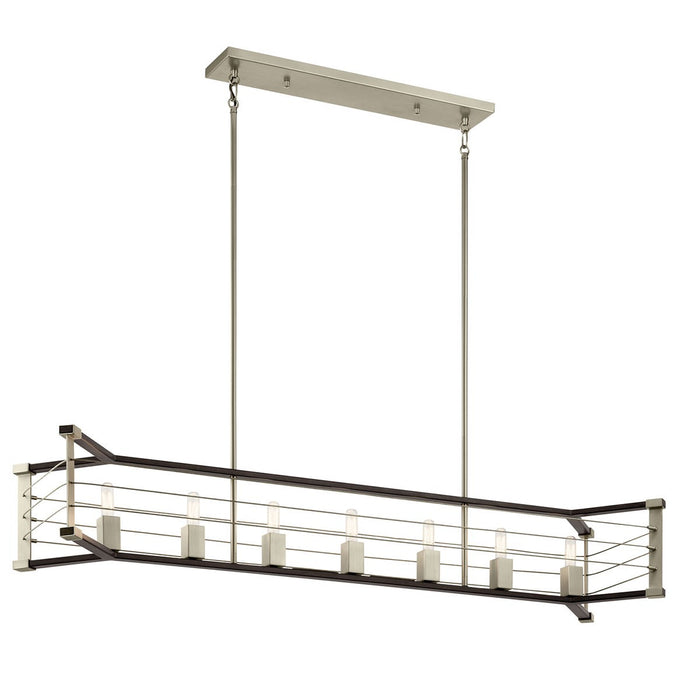 Kichler Seven Light Linear Chandelier with Unique Midnight Oak Finish