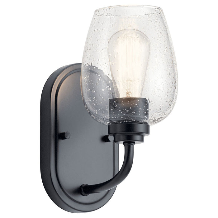 Kichler One Light Wall Sconce In Goblet Shaped Clear Seeded Glass Shades