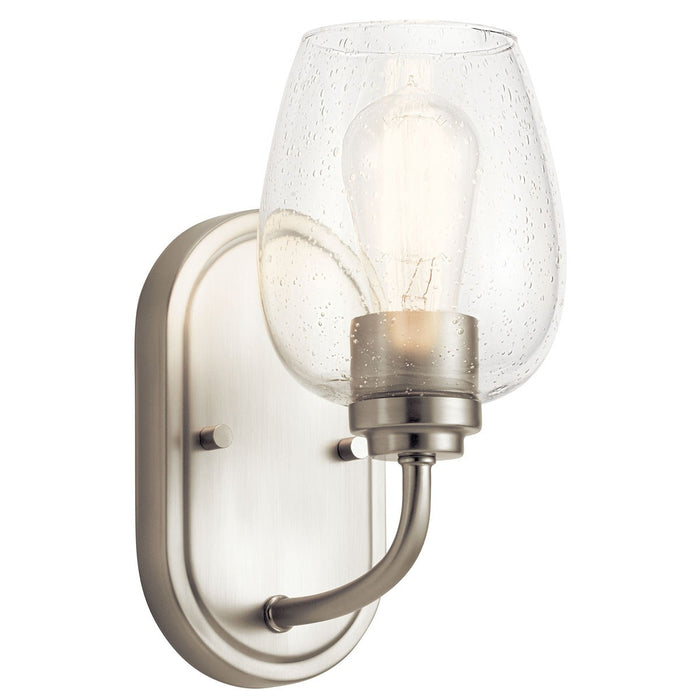 Kichler One Light Wall Sconce In Goblet Shaped Clear Seeded Glass Shades