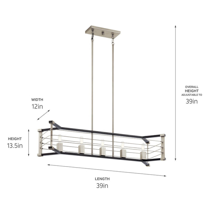 Kichler 39 Inch Five Light Linear Chandelier with Unique Midnight Oak Finish