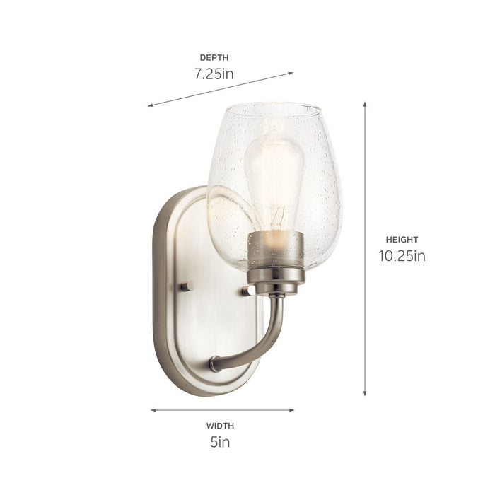 Kichler One Light Wall Sconce In Goblet Shaped Clear Seeded Glass Shades