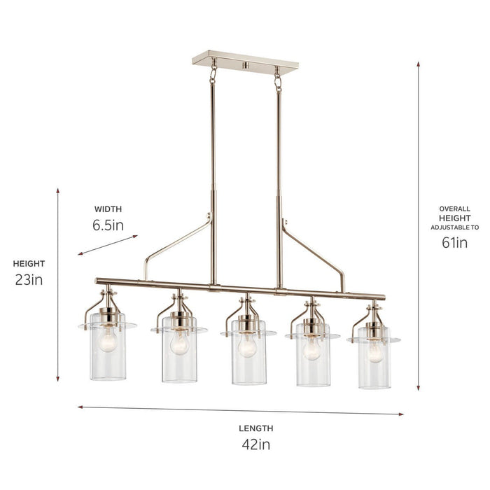 Kichler 23 Inch Five Light Linear Chandelier with Clear Glass