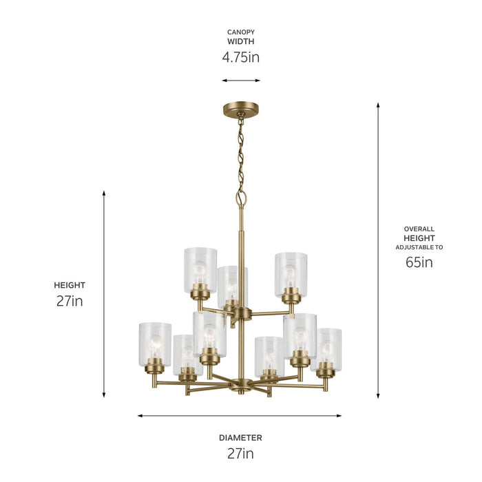 Kichler Nine Light Chandelier with Removable Glass In Brass Finish