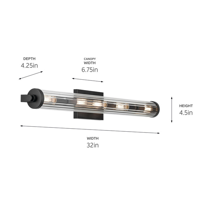 Kichler 32 Inch Five Light Bath with Clear Fluted Glass