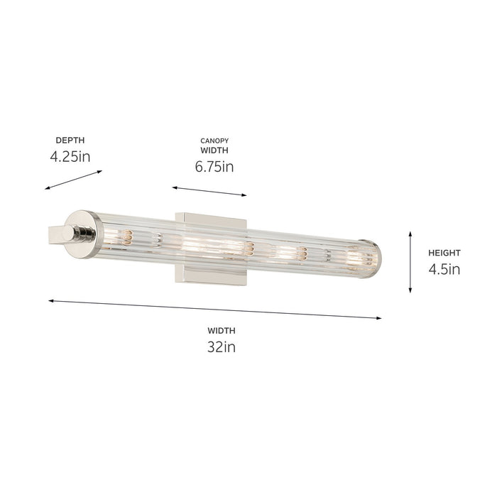 Kichler 32 Inch Five Light Bath with Clear Fluted Glass