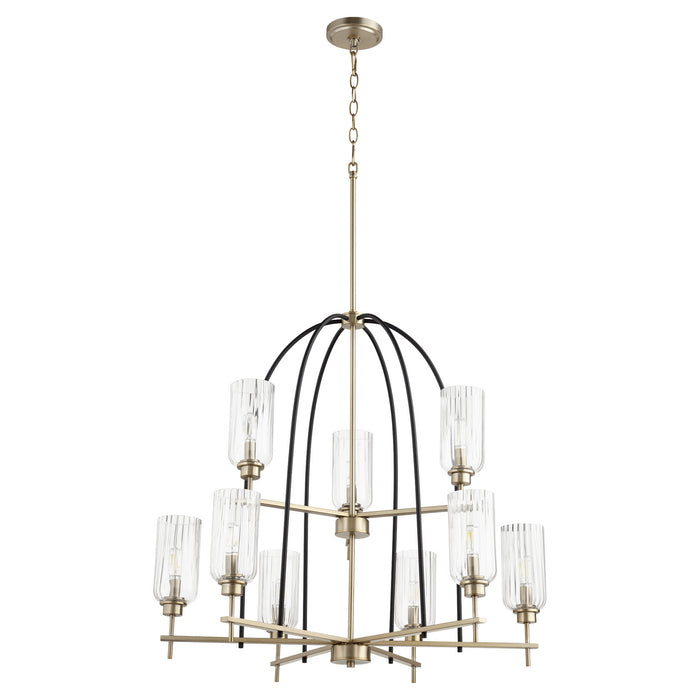 Quorum - 607-9-6980 - Nine Light Chandelier - Espy - Noir w/ Aged Brass