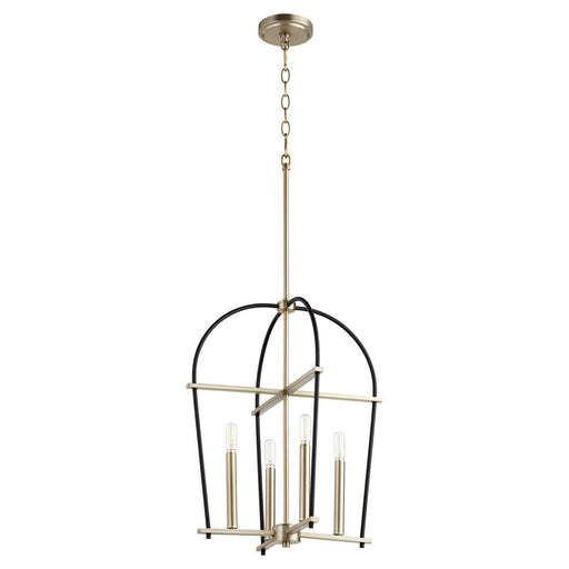 Quorum - 687-4-6980 - Four Light Entry Pendant - Espy - Noir w/ Aged Brass