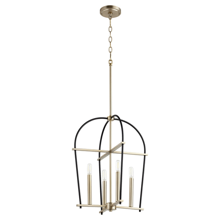 Quorum - 687-4-6980 - Four Light Entry Pendant - Espy - Noir w/ Aged Brass