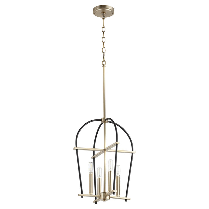 Quorum - 687-6980 - Four Light Entry Pendant - Espy - Noir w/ Aged Brass