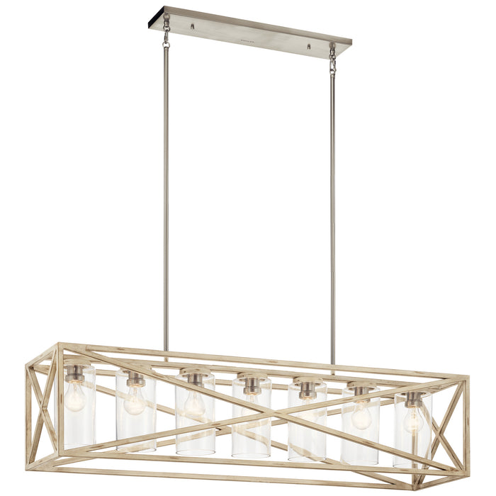 Seven Light Linear Chandelier from the Moorgate collection in Distressed Antique White finish