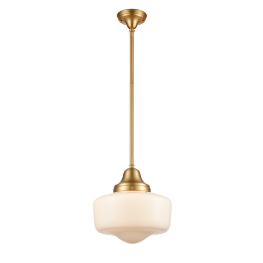 DVI Lighting - DVP7521VBR - One Light Pendant - Schoolhouse - Venetian Brass w/ True Opal Glass