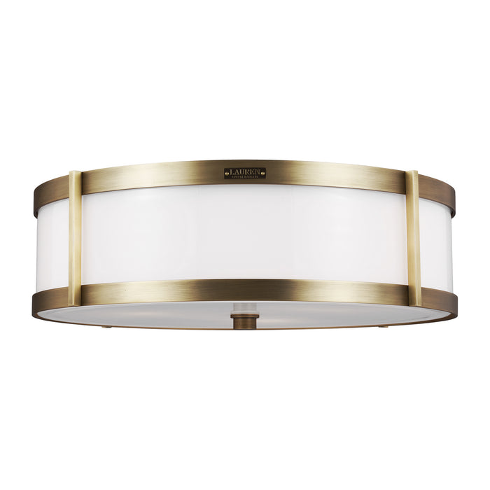 Three Light Flush Mount from the FLYNN collection in Time Worn Brass finish