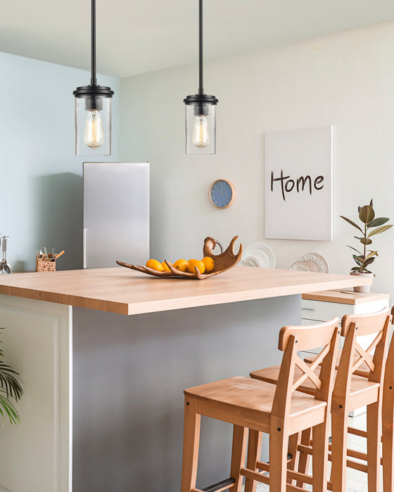 One Light Mini Pendant from the Taos collection in Matte Black/Wood Grain finish