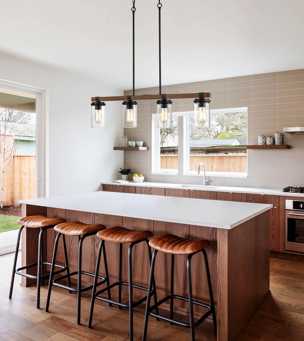 Four Light Island Pendant from the Taos collection in Matte Black/Wood Grain finish