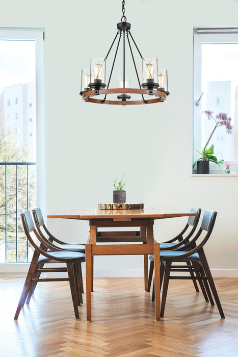 Five Light Chandelier from the Taos collection in Matte Black/Wood Grain finish