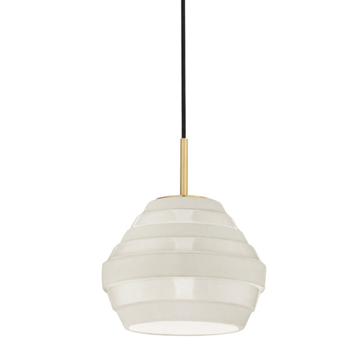 Hudson Valley - 1383-AGB/WH - One Light Pendant - Calverton - Aged Brass/Soft Off White