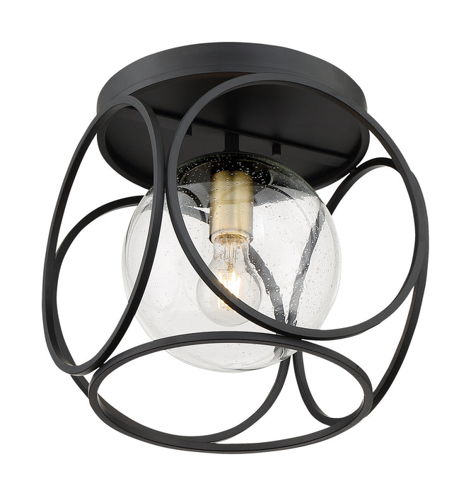 One Light Flush Mount from the Aurora collection in Black / Vintage Brass finish