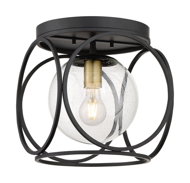 One Light Flush Mount from the Aurora collection in Black / Vintage Brass finish