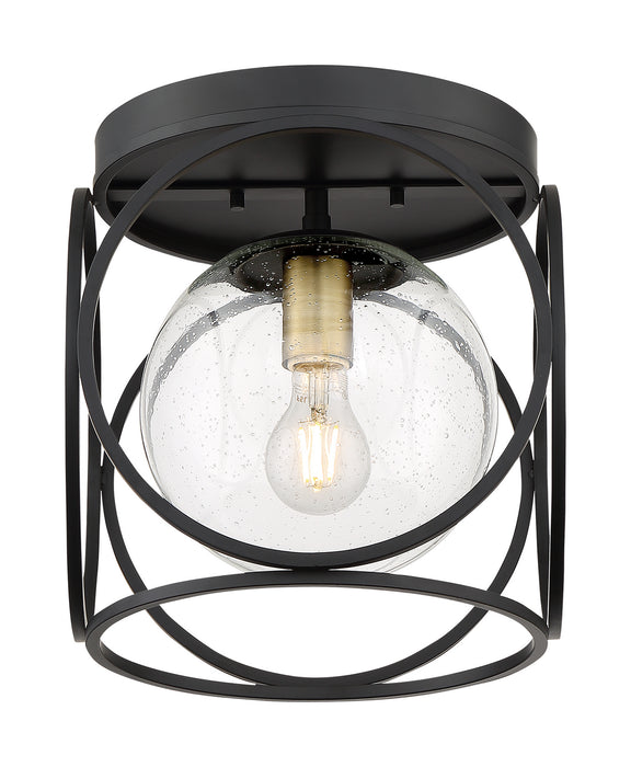 One Light Flush Mount from the Aurora collection in Black / Vintage Brass finish