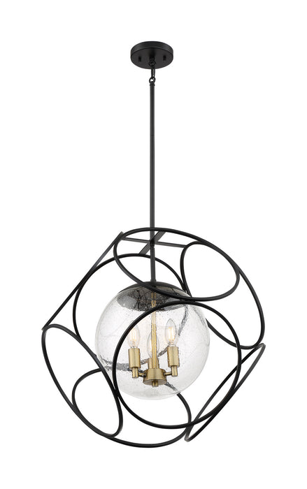 Three Light Pendant from the Aurora collection in Black / Vintage Brass finish