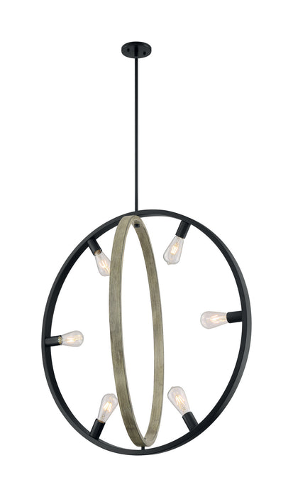 Six Light Pendant from the Augusta collection in Black / Wood finish