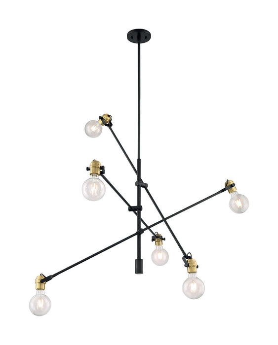 Six Light Pendant from the Mantra collection in Black / Brass Accents finish