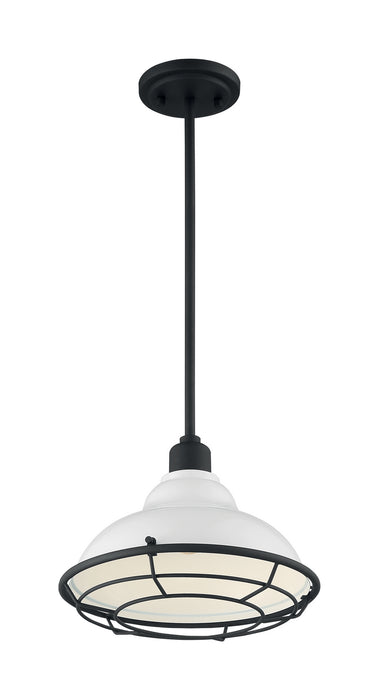 One Light Pendant from the Newbridge collection in Gloss White / Black Accents finish