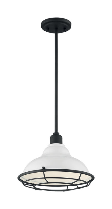 One Light Pendant from the Newbridge collection in Gloss White / Black Accents finish