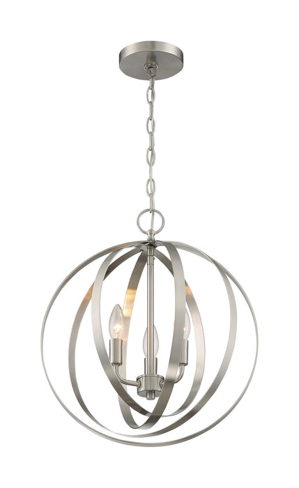 Three Light Pendant from the Pendleton collection in Brushed Nickel finish