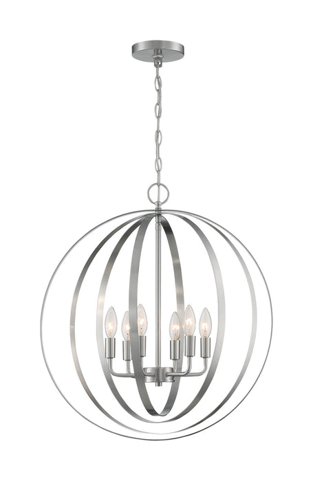 Six Light Pendant from the Pendleton collection in Brushed Nickel finish