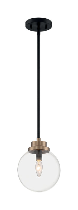 One Light Pendant from the Axis collection in Matte Black / Brass Accents finish