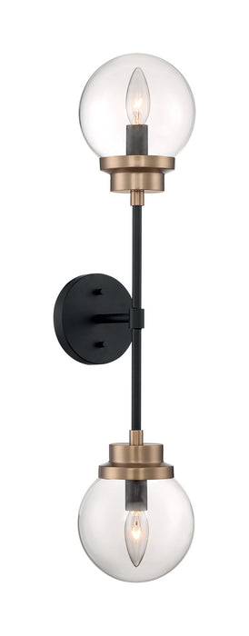 Two Light Wall Sconce from the Axis collection in Matte Black / Brass Accents finish