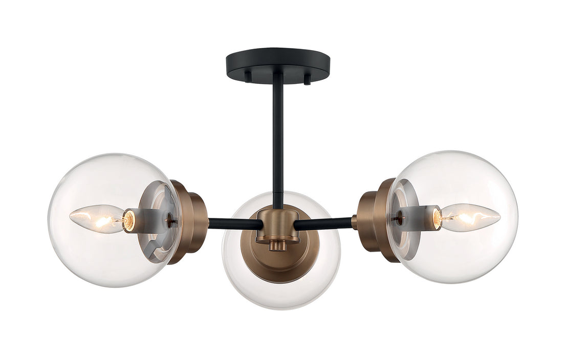 Three Light Semi Flush Mount from the Axis collection in Matte Black / Brass Accents finish