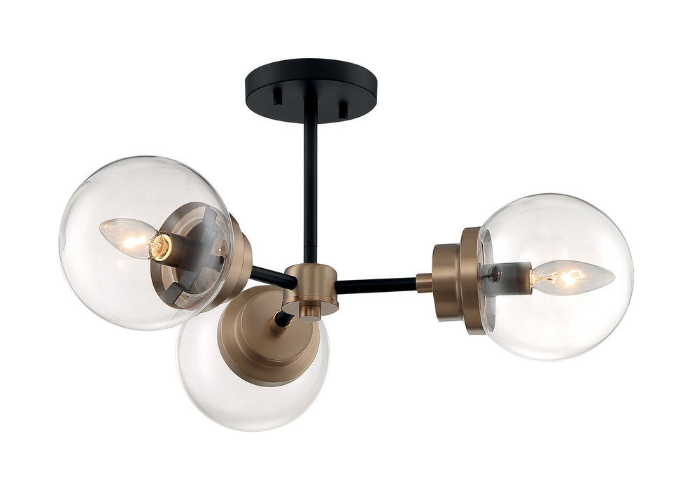 Three Light Semi Flush Mount from the Axis collection in Matte Black / Brass Accents finish
