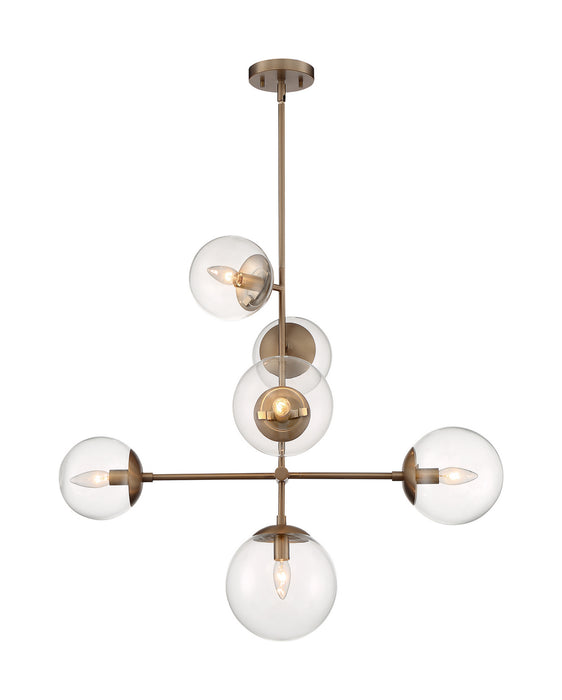 Six Light Pendant from the Sky collection in Burnished Brass finish