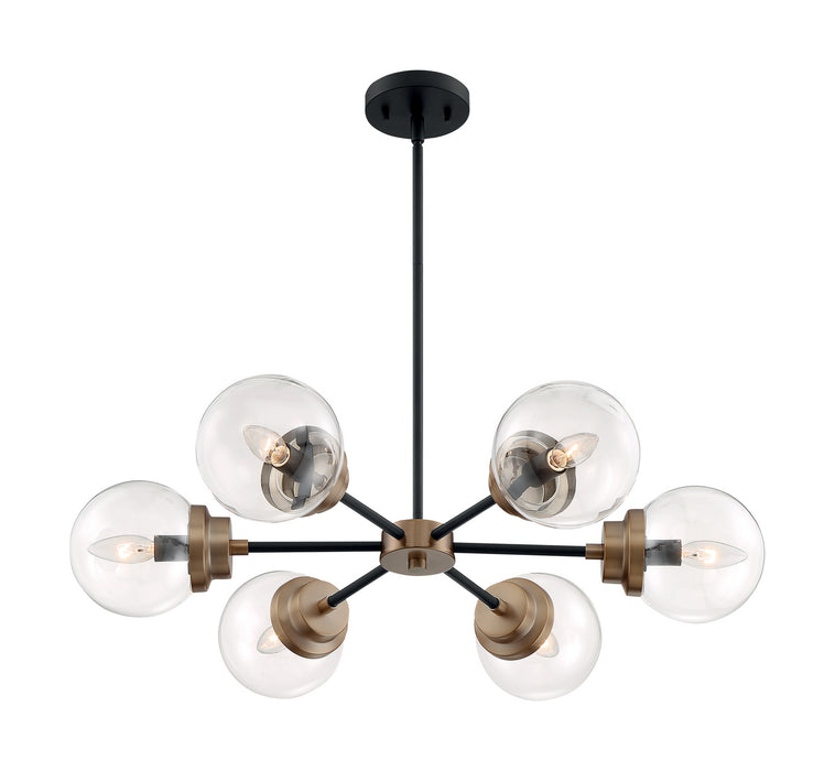 Six Light Chandelier from the Axis collection in Matte Black / Brass finish