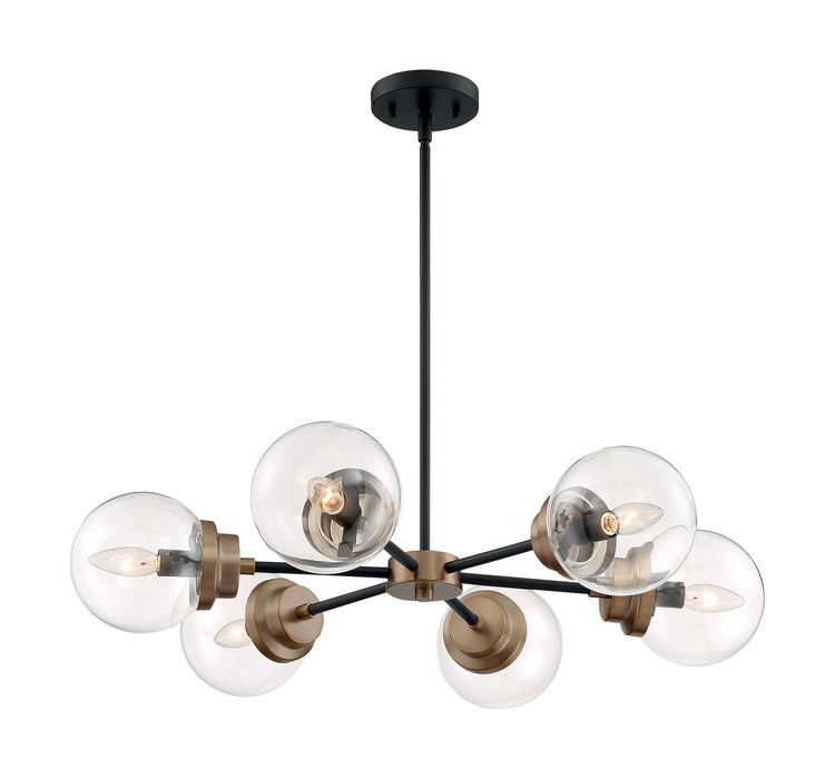 Six Light Chandelier from the Axis collection in Matte Black / Brass finish