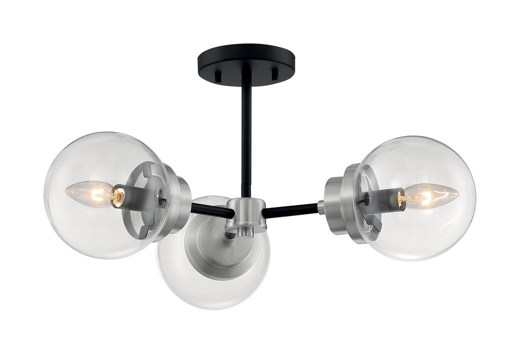 Three Light Semi Flush Mount from the Axis collection in Matte Black / Brushed Nickel finish
