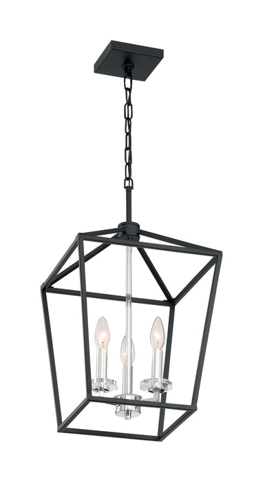 Three Light Pendant from the Storyteller collection in Matte Black / Polished Nickel Accents finish