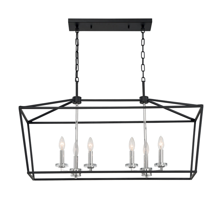 Six Light Island Pendant from the Storyteller collection in Matte Black / Polished Nickel Accents finish