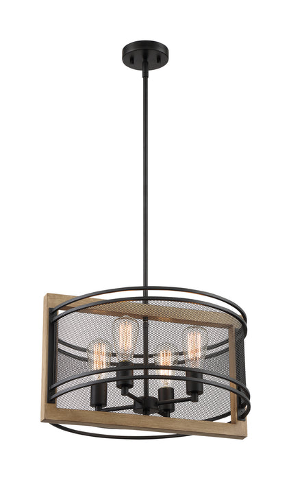 Four Light Pendant from the Atelier collection in Black / Honey Wood finish