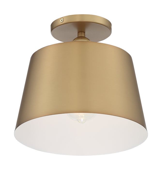 One Light Semi Flush Mount from the Motif collection in Brushed Brass / White Accents finish